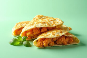 Tempting Chicken Quesadilla: Minimalist Food Photography with Golden Hour Radiance