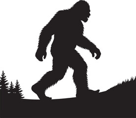 Obraz premium Bigfoot Walking Through the Forest SilhouetteMysterious Sasquatch in the Shadows VectorLegendary Bigfoot in Mountain Fog SilhouetteCryptid Creature Footprint Trail Vector ArtBigfoot Sighting i