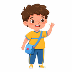 Happy Boy with Messenger Bag (Waving)