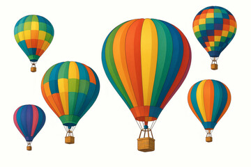 Naklejka premium Set of Vibrant Hot Air Balloons in White Sky Illustration Style, white background
