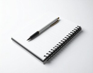 Naklejka premium Spiral notebook with pen on white background