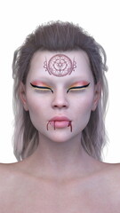 女性ヴァンパイアの顔クローズアップ　3DCGレンダリング