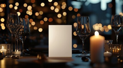 Fototapeta premium Elegant Dinner Setting with Blank Menu Card