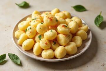 Tempting Ricotta Gnocchi Photography: Rustic Corner, White Background, Colored Gel Lighting