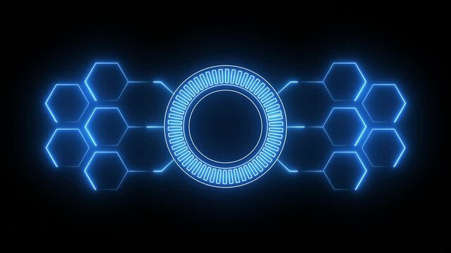 Digital HUD futuristic motion graphic element blac background. Technology hologram frame border and viewfinder element. Graphics around the edges for use in movies, games and animation.