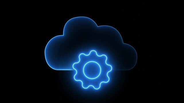 Glowing neon line of cloud computing icon for download and upload database of business. Global internet connection, digital marketing, Financial and big data.