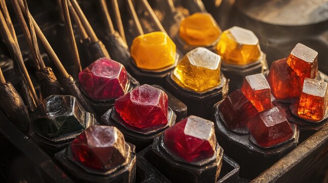 Close-up of dopping wax melting with sticks and gemstone blanks waiting for mounting