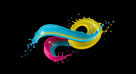 Dynamic Color Splash Artwork Featuring Vivid Liquid Trails On Dark Backdrop