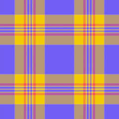Vibrant plaid pattern in yellow, purple, and taupe on a periwinkle background. Ideal for textile design, website backgrounds, or crafting projects.