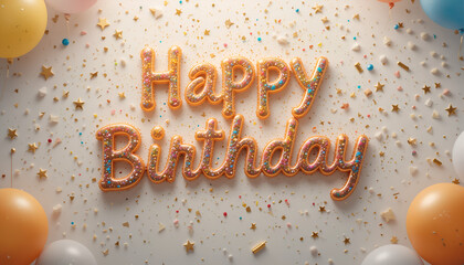Happy Birthday Celebration with Glittering Text and Festive Decorations