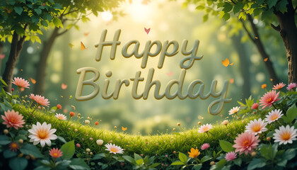 Happy Birthday in a Lush Garden