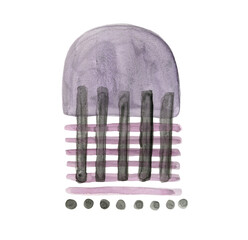 Abstract pale purple and gray watercolor painting background with geometric shapes and lines. Contemporary illustration with violet, grey elements for social media design, greeting cards, poster