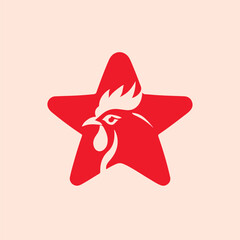 Vibrant Red Rooster Head Star Logo Design.eps