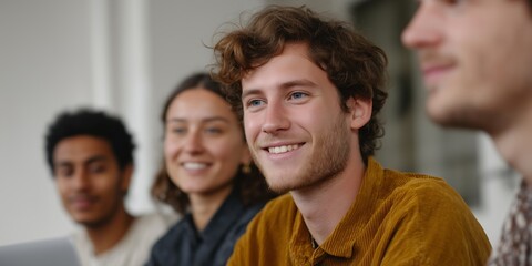 Diverse group of young adults smiling during a meeting