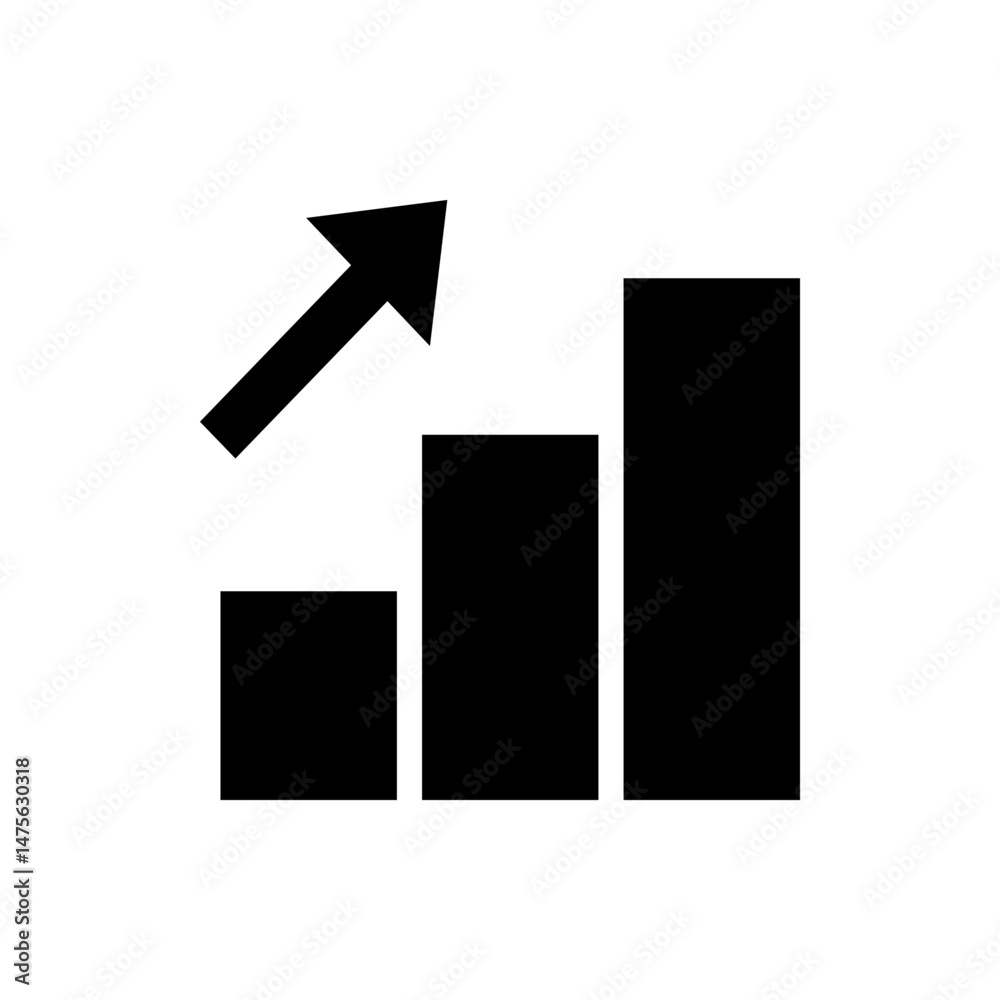Poster black arrow pointing upwards next to a bar graph showing growth and progress in a business setting s