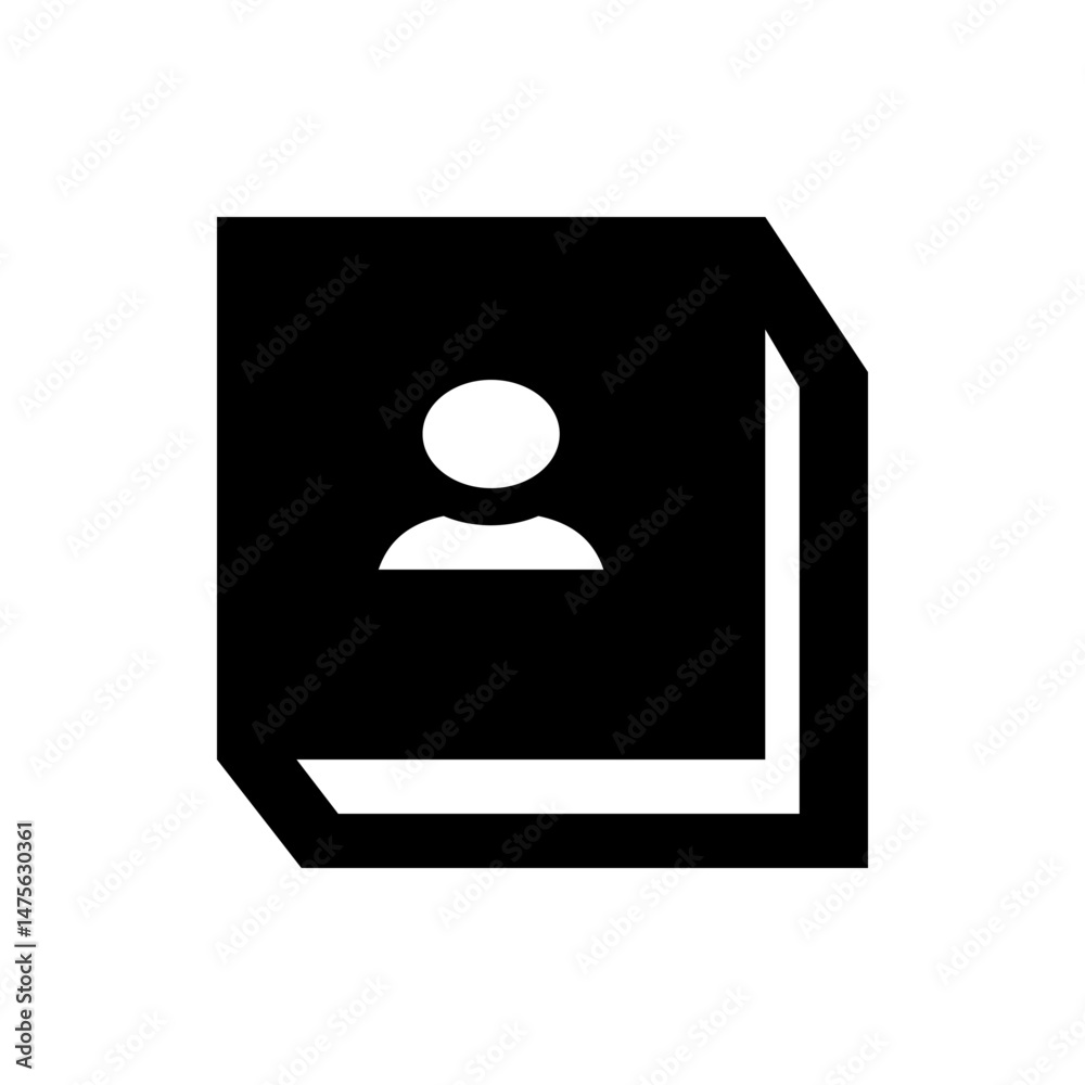 Poster illustration of a document with a person icon on it representing a profile or user information page 