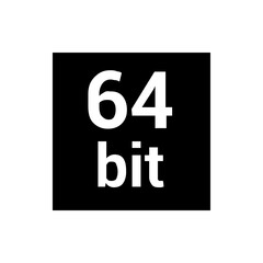 Illustration of the text sixty four bit in a white color on a black background in a simple and clean style