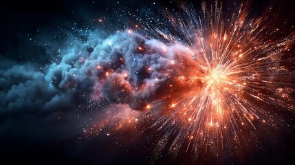 Night Fireworks Burst in Sky