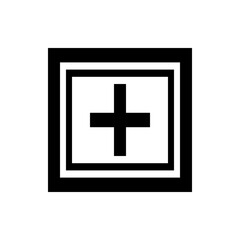 Obraz premium Black outlined square containing a prominent plus sign centered within a white background space view