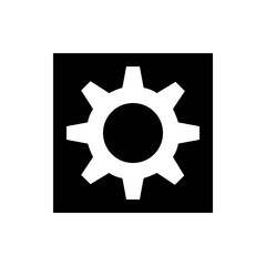 Illustration of a white gear with seven teeth on a black background in a simple graphic style image