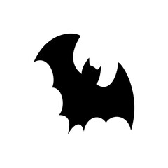 A silhouette of a bat with its wings spread wide against a white background in a simple vector style
