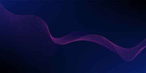 Abstract glowing wave lines on dark blue background. Dynamic wave pattern. Modern flowing wavy lines. Futuristic technology concept. Suit for banner, poster, cover, brochure, flyer, website