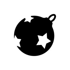 Silhouette of a christmas ornament with star cutouts hanging by a loop in a simple vector graphic style