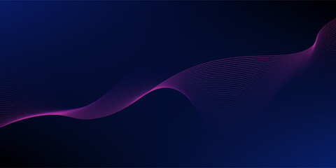 Abstract glowing wave lines on dark blue background. Dynamic wave pattern. Modern flowing wavy lines. Futuristic technology concept. Suit for banner, poster, cover, brochure, flyer, website
