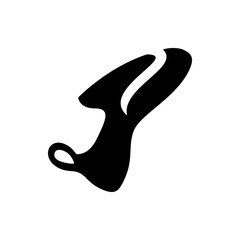 Abstract black and white graphic featuring a flowing shape with a loop and curved elements design art