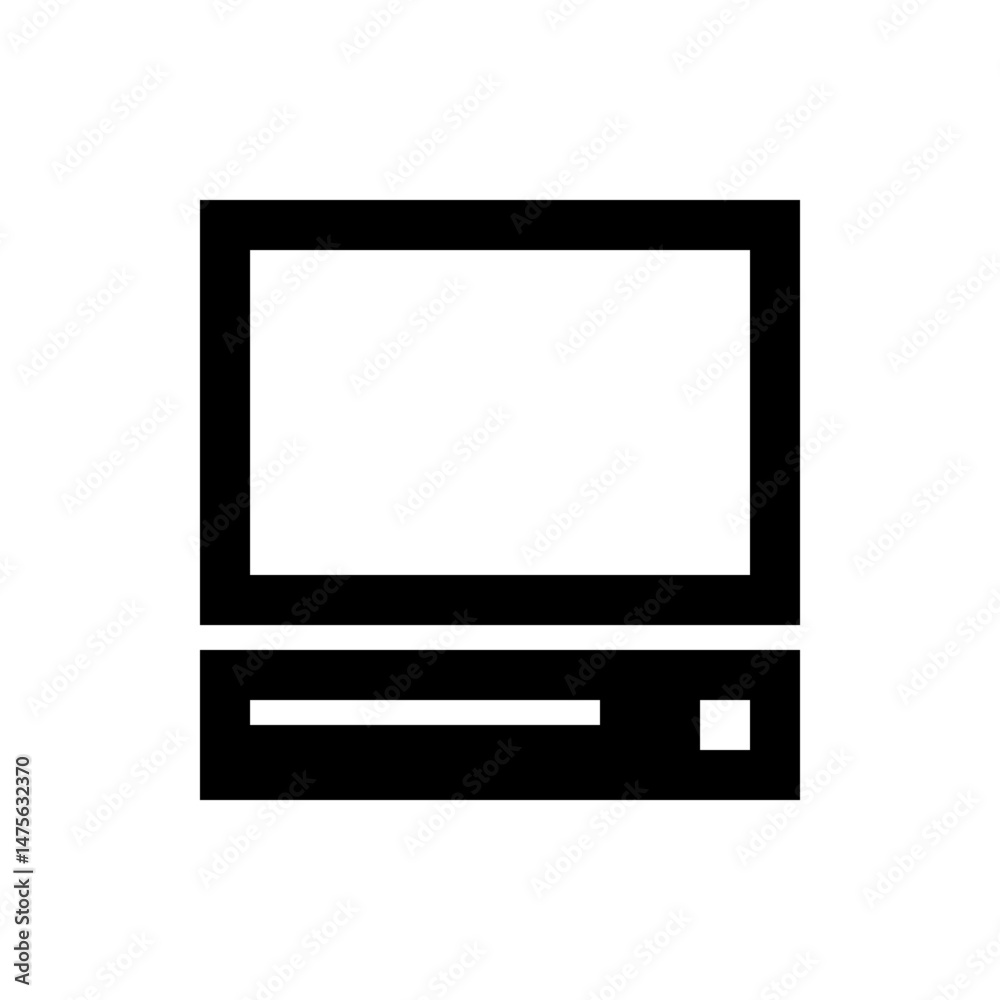 Poster simple black and white computer monitor with a square button and a stand in a minimalist style desig