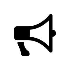 Illustration of a black megaphone with a rounded handle and a flared horn on a white background space
