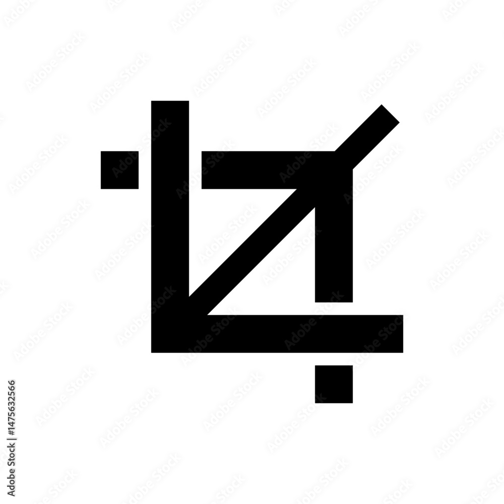 Poster black lines forming crop symbol on white background with diagonal line pointing to the upper right c
