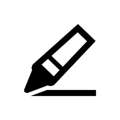 A black and white illustration of a marker or pen drawing a line on a surface in a simple design style