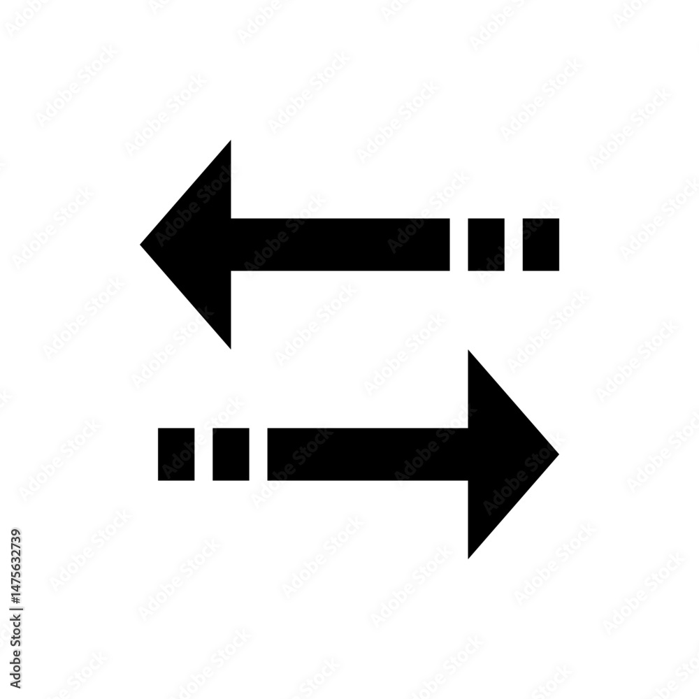 Poster horizontal arrows pointing in opposite directions with dashed lines in black and white design elemen