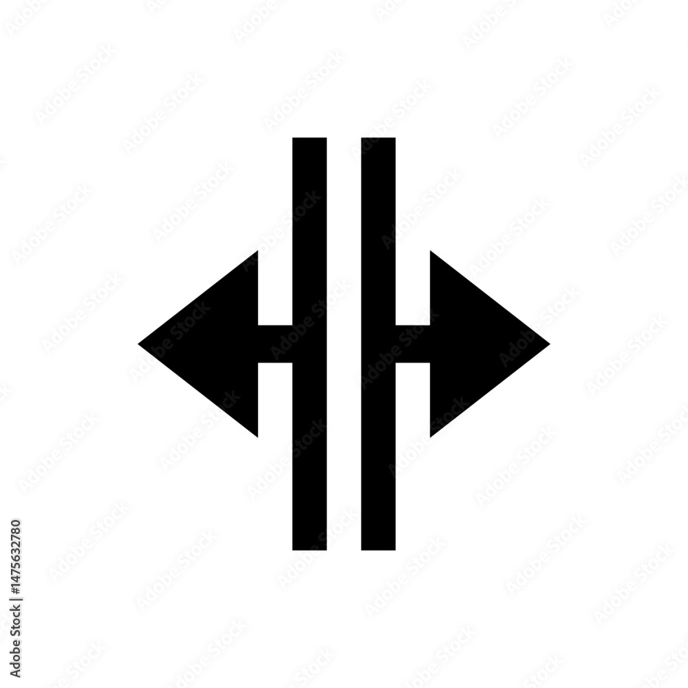 Poster black arrows pointing left and right with vertical lines in the center on a white background design 