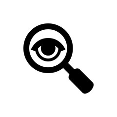 An eye is being viewed through a magnifying glass in black and white vector illustration style image