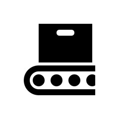 Illustration of a black box with a handle on a conveyor belt with circular rollers in a minimalist style