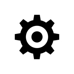Illustration of a black gear with a white circle and dot in the center on a white background image view