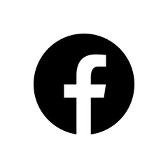 A white letter f inside of a black circle representing the facebook logo for social media platform use