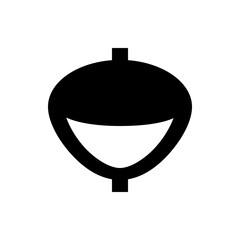 A stylized acorn shape with a stem at the top and bottom in black and white simple vector drawing