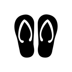 Two black flip flops with white straps are displayed side by side in a symmetrical and minimalist design