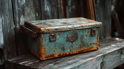 Rustic vintage metal box antique trunk old weathered teal rusty grunge texture background image iron