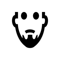 Illustration of a stylized face with a beard and mustache in black and white simple graphic design style