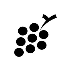 Illustration of a bunch of grapes with seven visible berries and a stem, all in solid black color on white