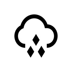 Black and white graphic of a cloud shape with three diamond shapes underneath representing hail falling down