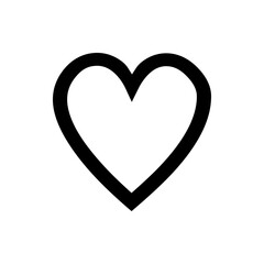 A simple heart outline in black with a thick stroke and a white fill on a plain white background design
