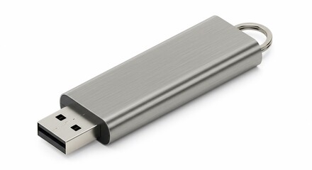 Silver usb drive flash memory storage device portable data transfer technology computer accessory gadget modern