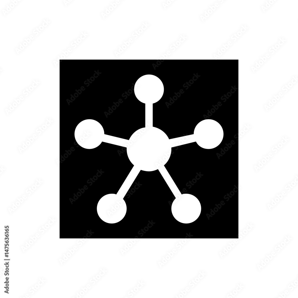 Poster white network diagram with five nodes connected to a central node on a black background design eleme