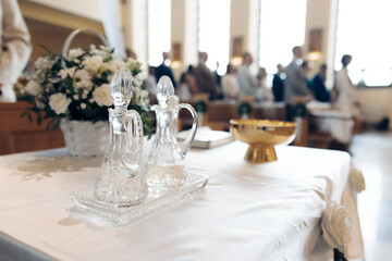 Holy Eucharist in Golden Chalice During Catholic Mass Ceremony