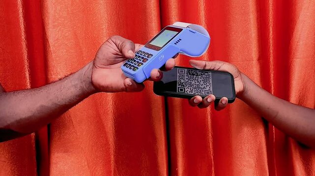 two mobile device using qr code payment bank service concepts